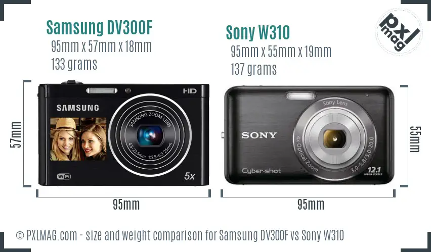 Samsung DV300F vs Sony W310 size comparison