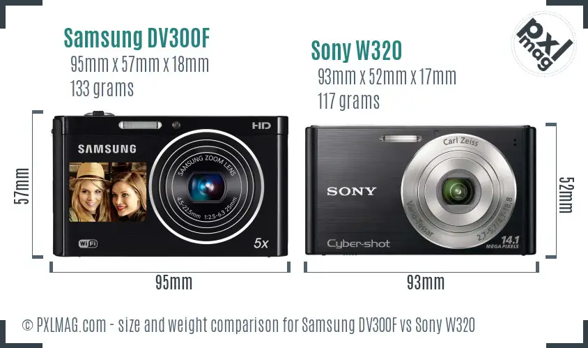 Samsung DV300F vs Sony W320 size comparison