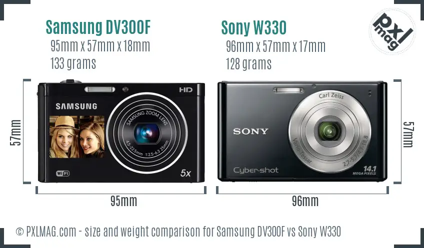 Samsung DV300F vs Sony W330 size comparison