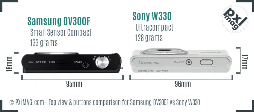 Samsung DV300F vs Sony W330 top view buttons comparison