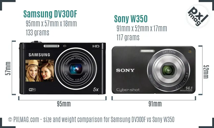 Samsung DV300F vs Sony W350 size comparison