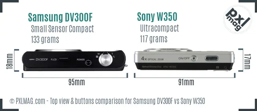 Samsung DV300F vs Sony W350 top view buttons comparison