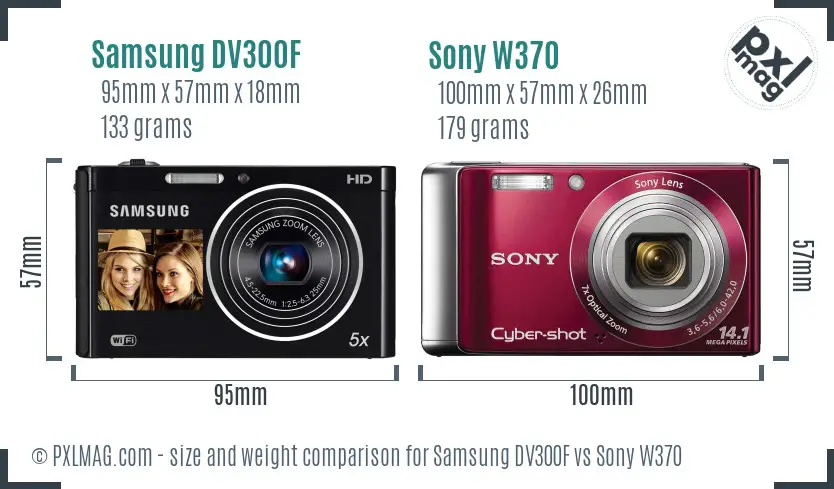 Samsung DV300F vs Sony W370 size comparison