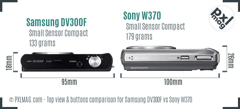 Samsung DV300F vs Sony W370 top view buttons comparison