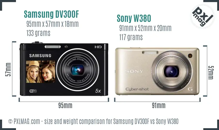 Samsung DV300F vs Sony W380 size comparison