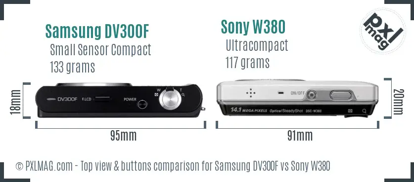 Samsung DV300F vs Sony W380 top view buttons comparison