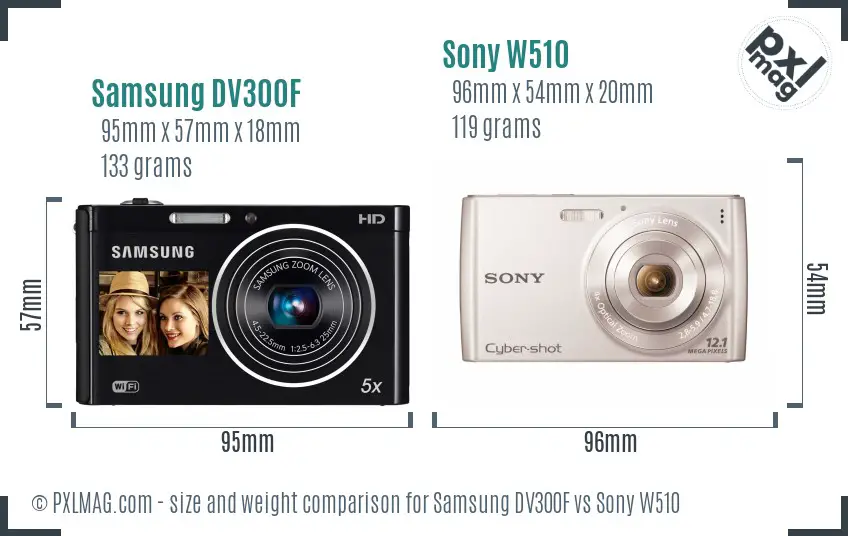 Samsung DV300F vs Sony W510 size comparison