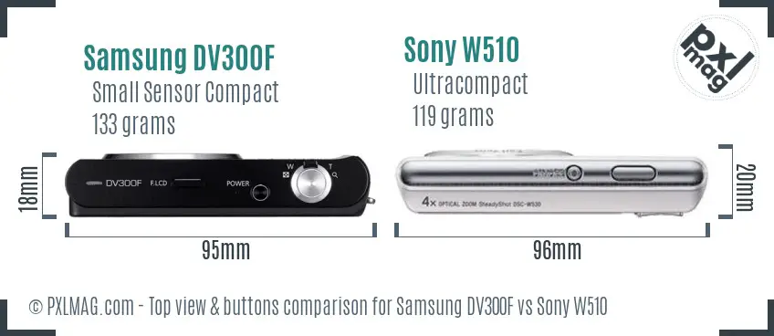 Samsung DV300F vs Sony W510 top view buttons comparison