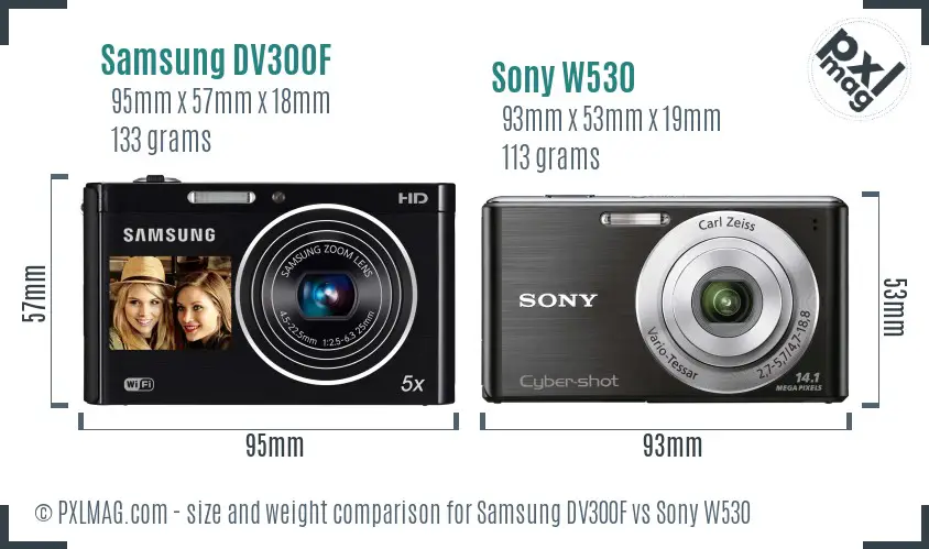 Samsung DV300F vs Sony W530 size comparison