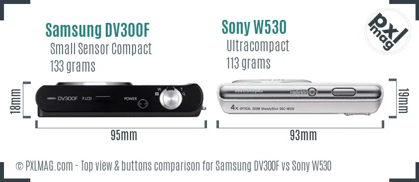 Samsung DV300F vs Sony W530 top view buttons comparison