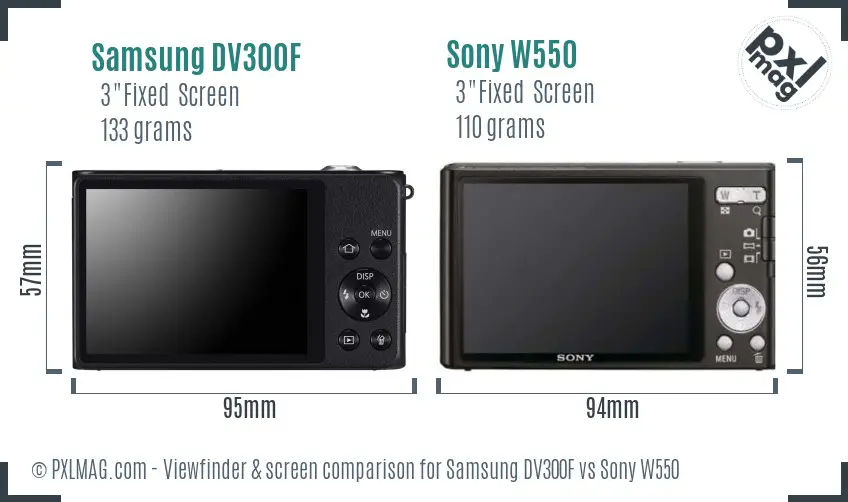 Samsung DV300F vs Sony W550 Screen and Viewfinder comparison