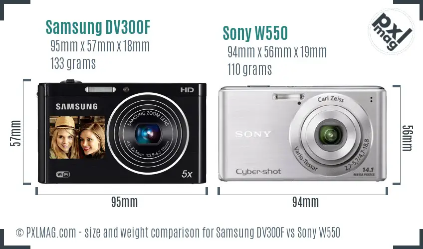 Samsung DV300F vs Sony W550 size comparison