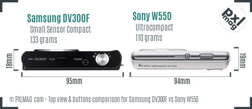 Samsung DV300F vs Sony W550 top view buttons comparison