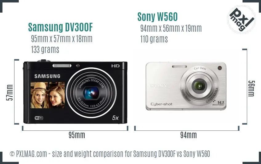 Samsung DV300F vs Sony W560 size comparison