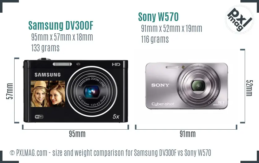 Samsung DV300F vs Sony W570 size comparison