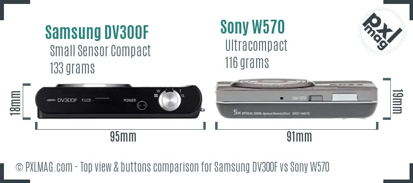 Samsung DV300F vs Sony W570 top view buttons comparison