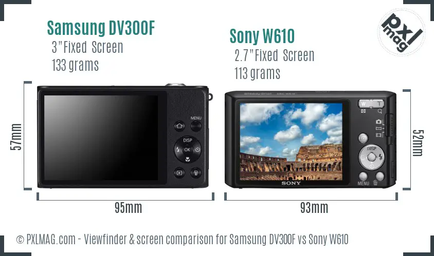 Samsung DV300F vs Sony W610 Screen and Viewfinder comparison