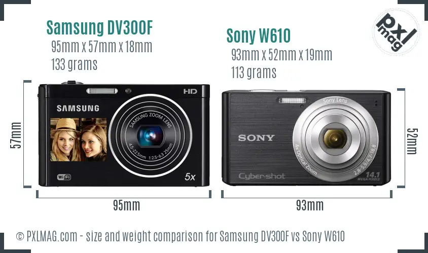 Samsung DV300F vs Sony W610 size comparison