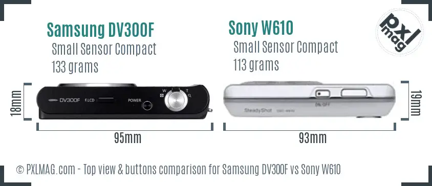 Samsung DV300F vs Sony W610 top view buttons comparison