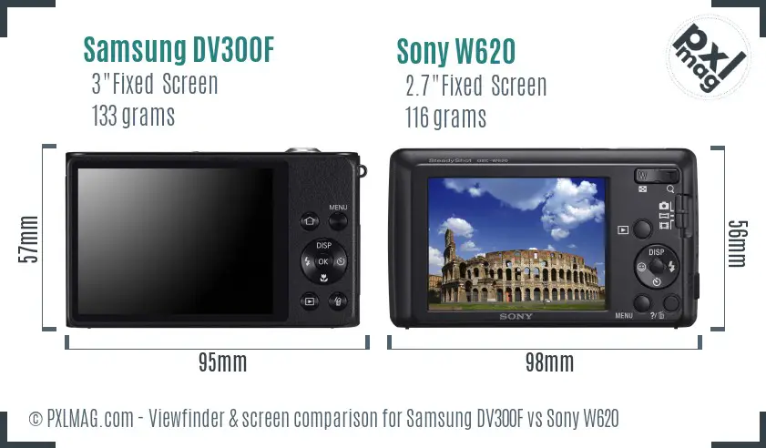 Samsung DV300F vs Sony W620 Screen and Viewfinder comparison