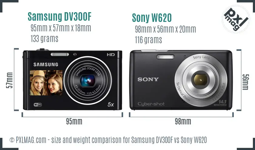 Samsung DV300F vs Sony W620 size comparison