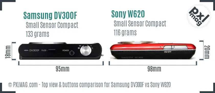 Samsung DV300F vs Sony W620 top view buttons comparison