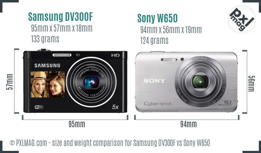 Samsung DV300F vs Sony W650 size comparison