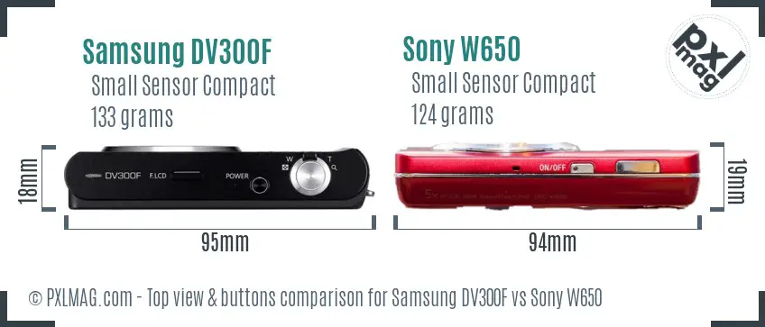 Samsung DV300F vs Sony W650 top view buttons comparison