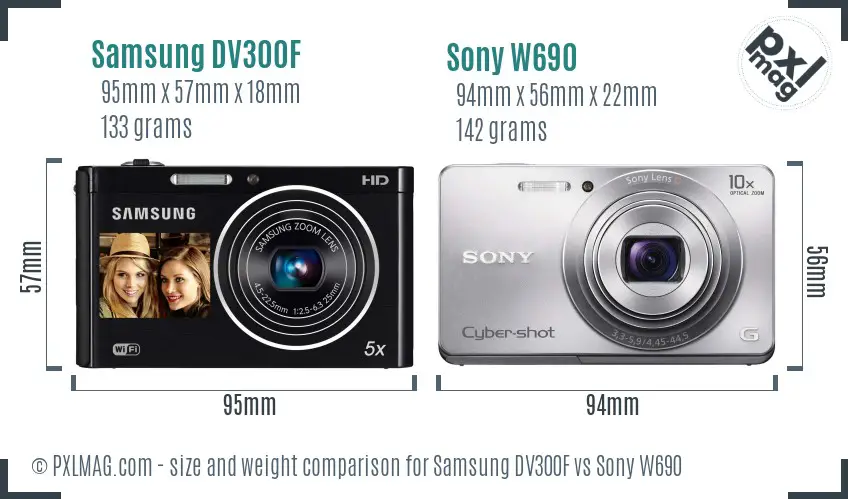 Samsung DV300F vs Sony W690 size comparison