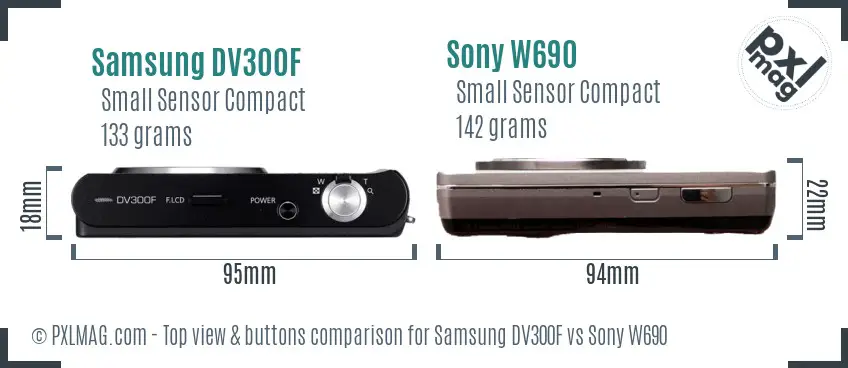 Samsung DV300F vs Sony W690 top view buttons comparison