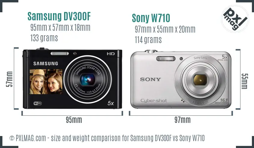 Samsung DV300F vs Sony W710 size comparison