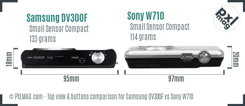 Samsung DV300F vs Sony W710 top view buttons comparison
