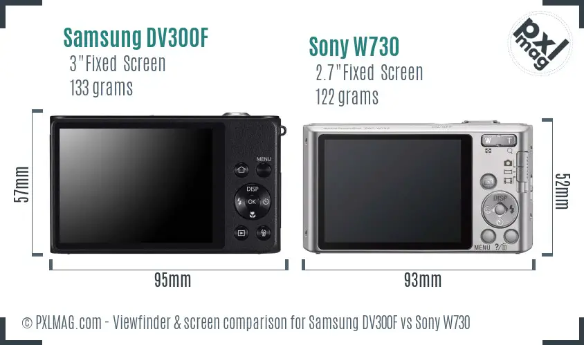 Samsung DV300F vs Sony W730 Screen and Viewfinder comparison