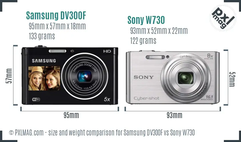 Samsung DV300F vs Sony W730 size comparison