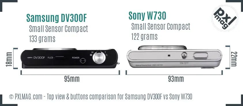 Samsung DV300F vs Sony W730 top view buttons comparison