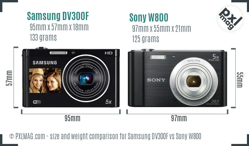 Samsung DV300F vs Sony W800 size comparison