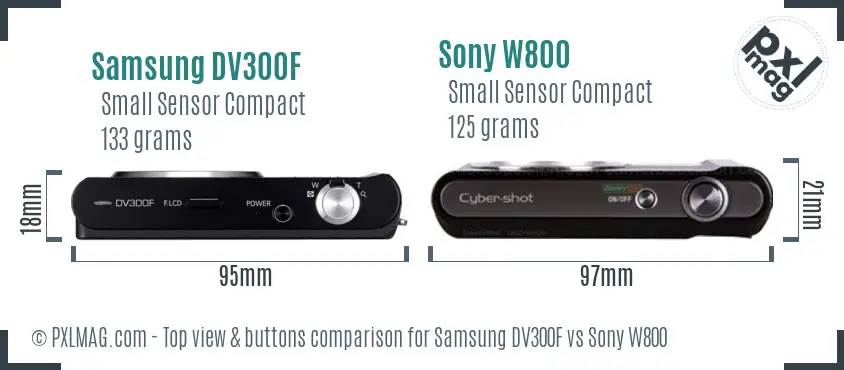 Samsung DV300F vs Sony W800 top view buttons comparison