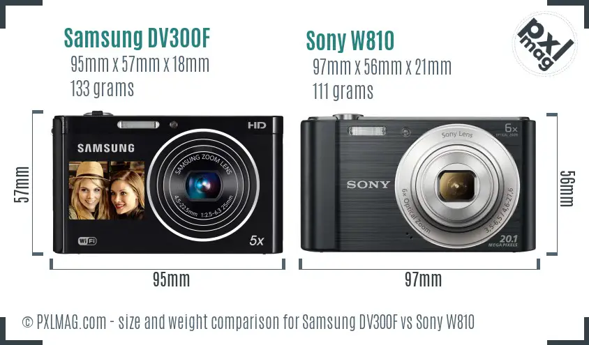 Samsung DV300F vs Sony W810 size comparison