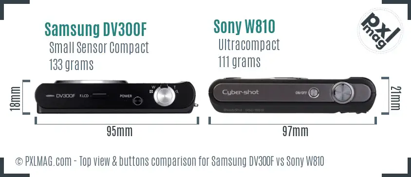 Samsung DV300F vs Sony W810 top view buttons comparison