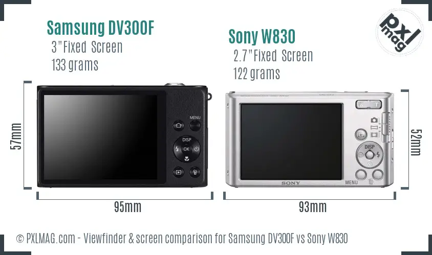 Samsung DV300F vs Sony W830 Screen and Viewfinder comparison