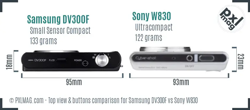 Samsung DV300F vs Sony W830 top view buttons comparison