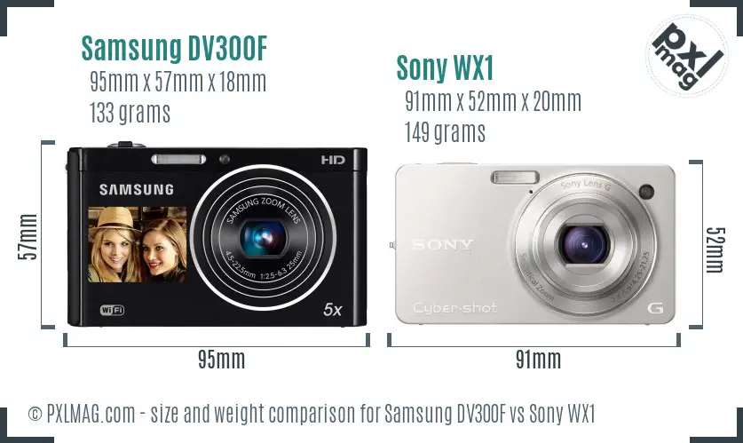 Samsung DV300F vs Sony WX1 size comparison