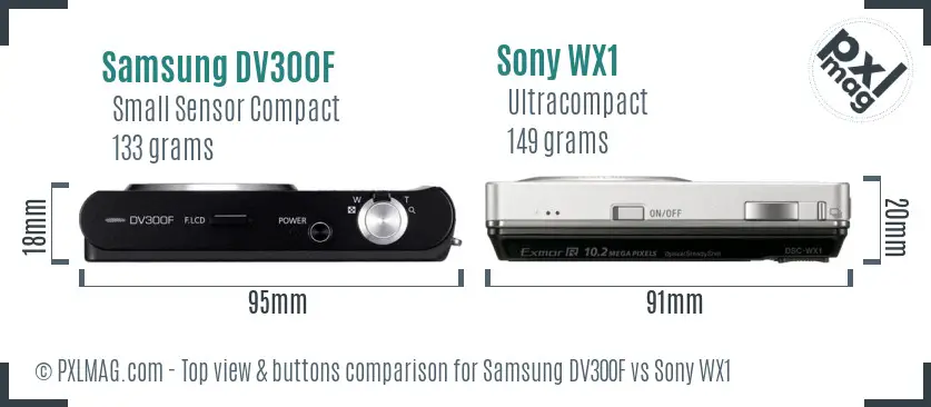Samsung DV300F vs Sony WX1 top view buttons comparison