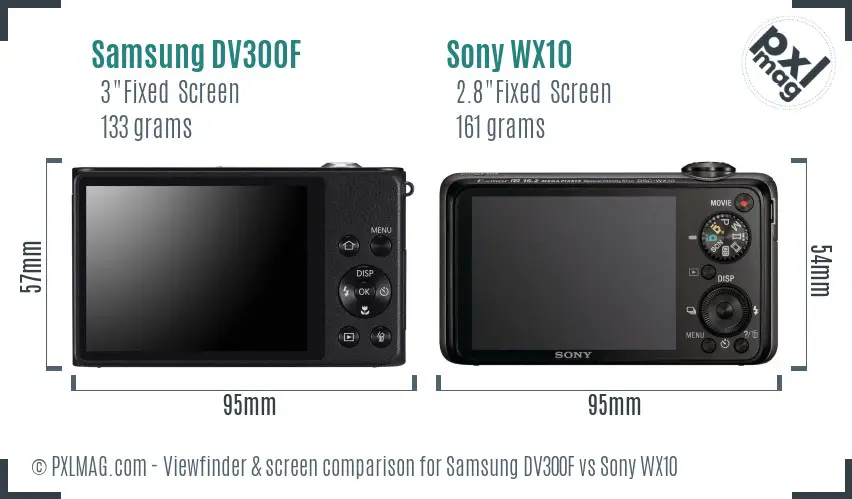 Samsung DV300F vs Sony WX10 Screen and Viewfinder comparison