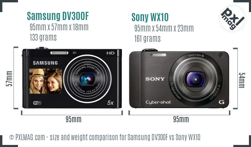 Samsung DV300F vs Sony WX10 size comparison
