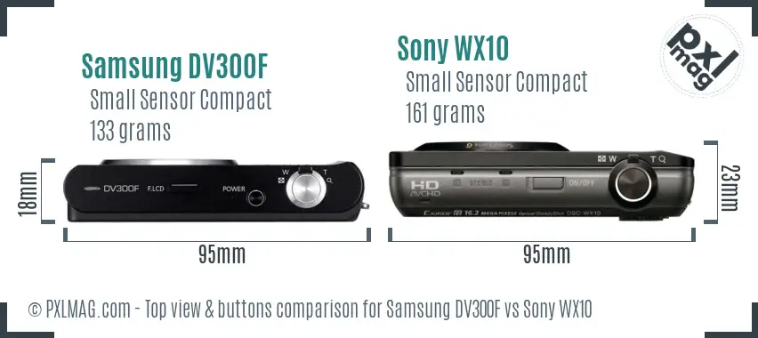 Samsung DV300F vs Sony WX10 top view buttons comparison