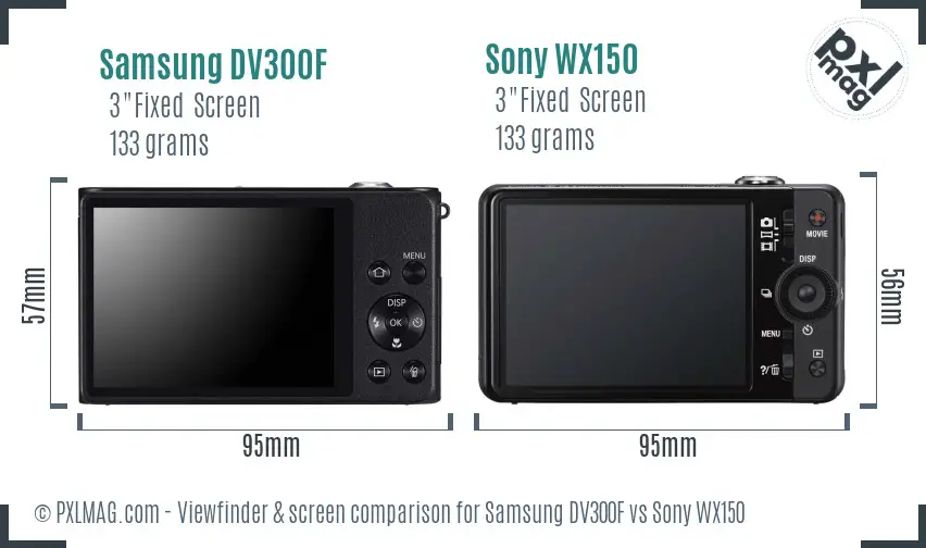 Samsung DV300F vs Sony WX150 Screen and Viewfinder comparison