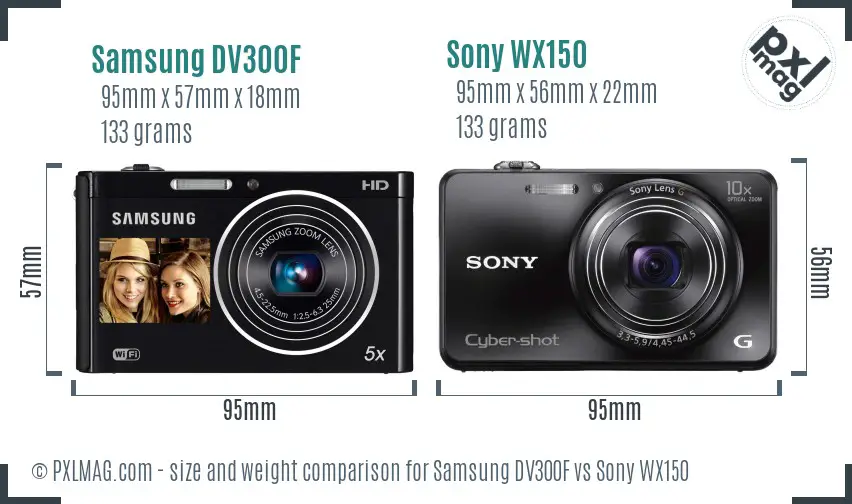 Samsung DV300F vs Sony WX150 size comparison