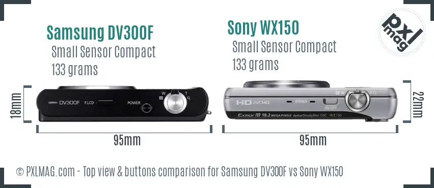 Samsung DV300F vs Sony WX150 top view buttons comparison