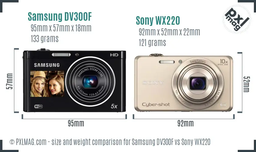 Samsung DV300F vs Sony WX220 size comparison